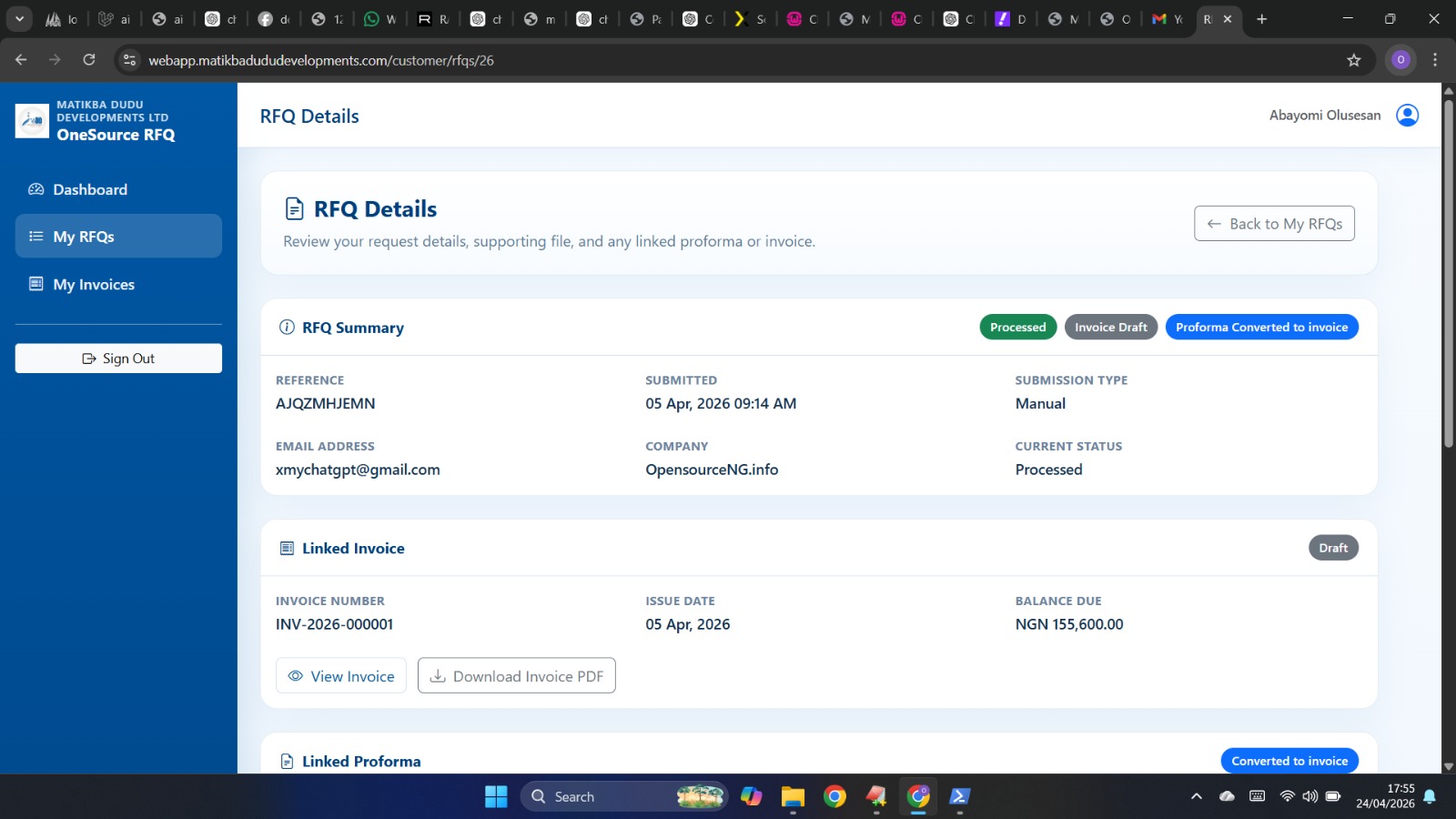 OneSource RFQ Quote Comparison Interface